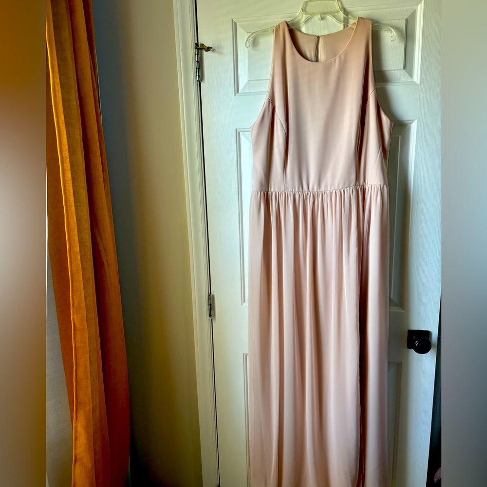 Dessy Halter Bridesmaid Dress with Front Slit Chiffon Cameo